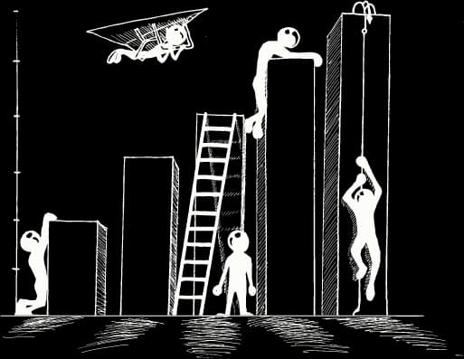 Illustration of team scaling business charts